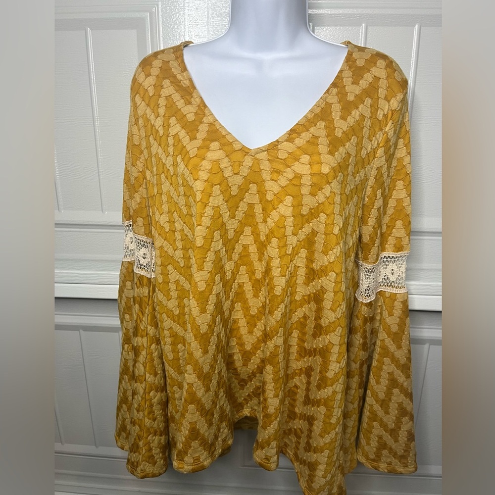 Altar'd state Mustard Yellow Boho Crochet Sleeve Top Sz M